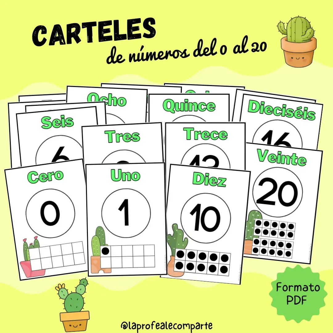 Números del 0 al 20 Cactus @laprofealecomparte