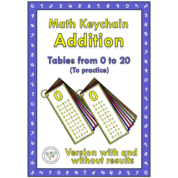 Math Keychain Addition Fact Tables Cards Color 0 to 20 Numbers to Practice