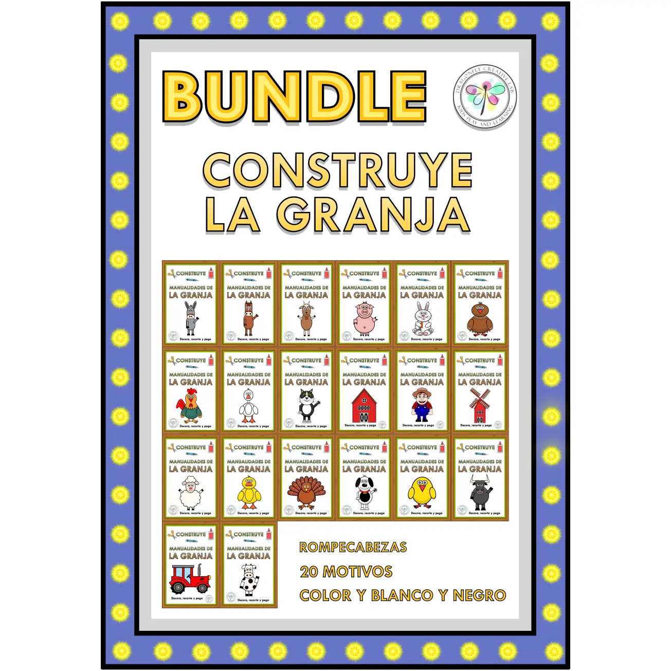 Bundle Paquete Spanish Build a Farm's Crafts Construye Granja Puzzle Animales Animals