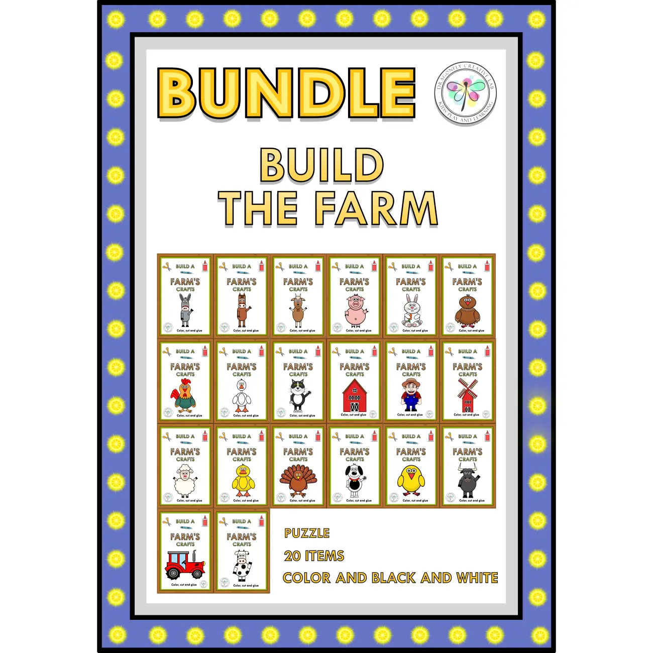 Bundle Build a Farm's Crafts Puzzle Animals Barn Color