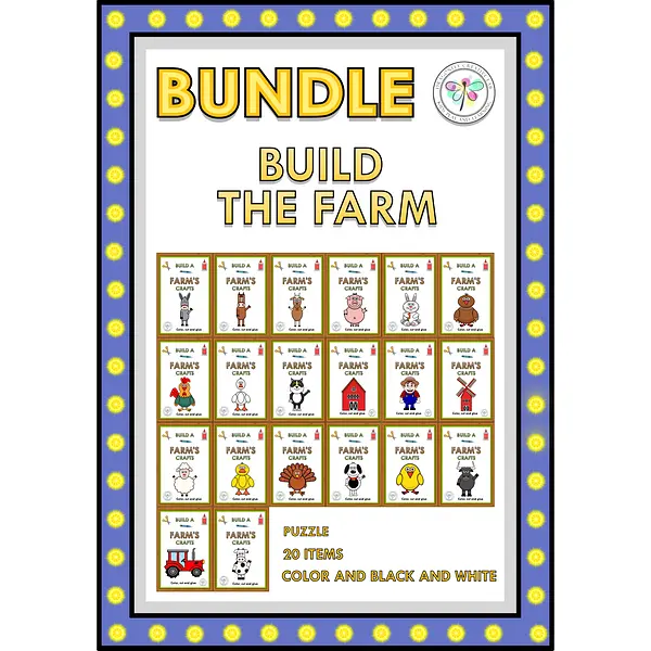 Bundle Build a Farm's Crafts Puzzle Animals Barn Color