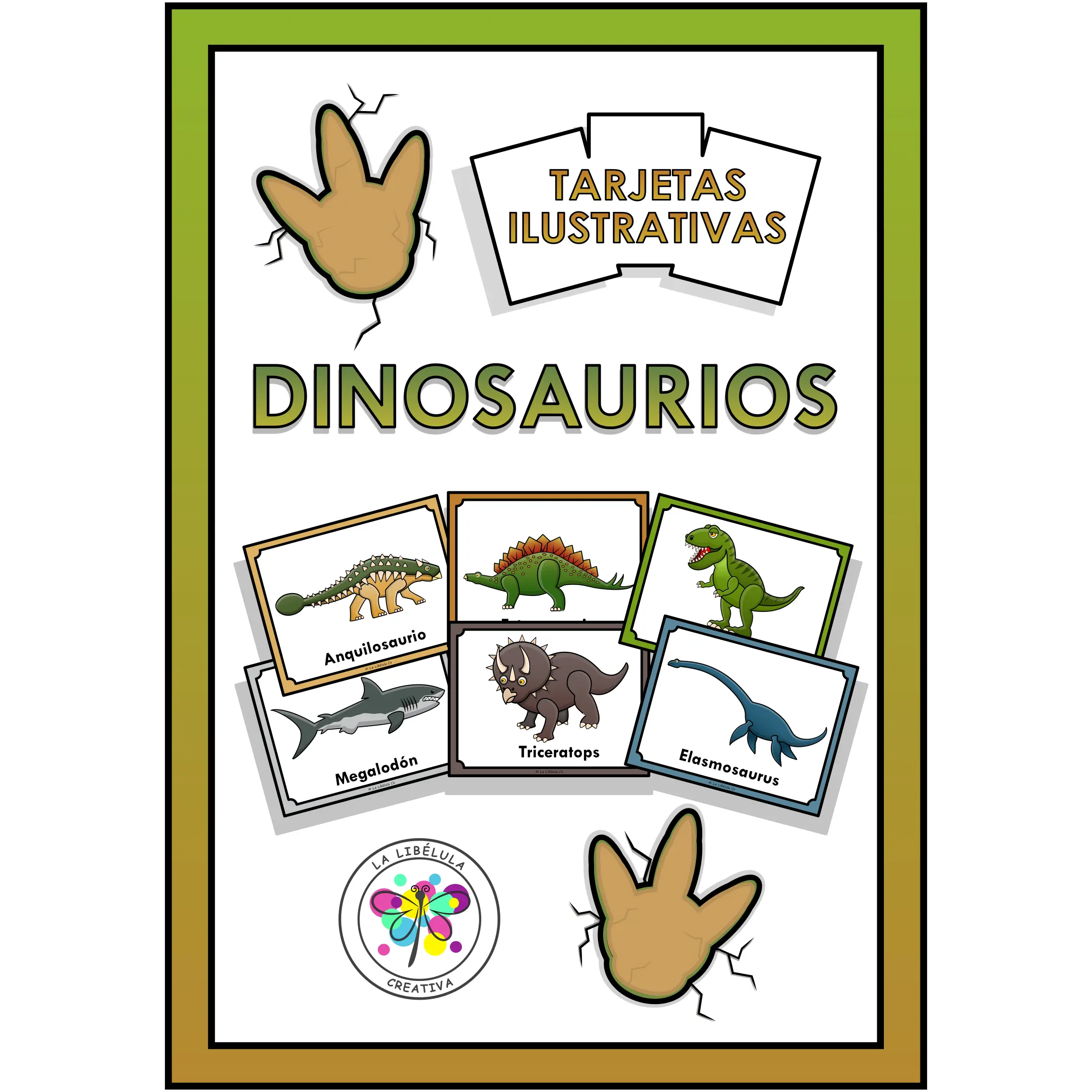 Spanish Flash Cards Dinosaurs Animals - Tarjetas ilustrativas Dinosaurios