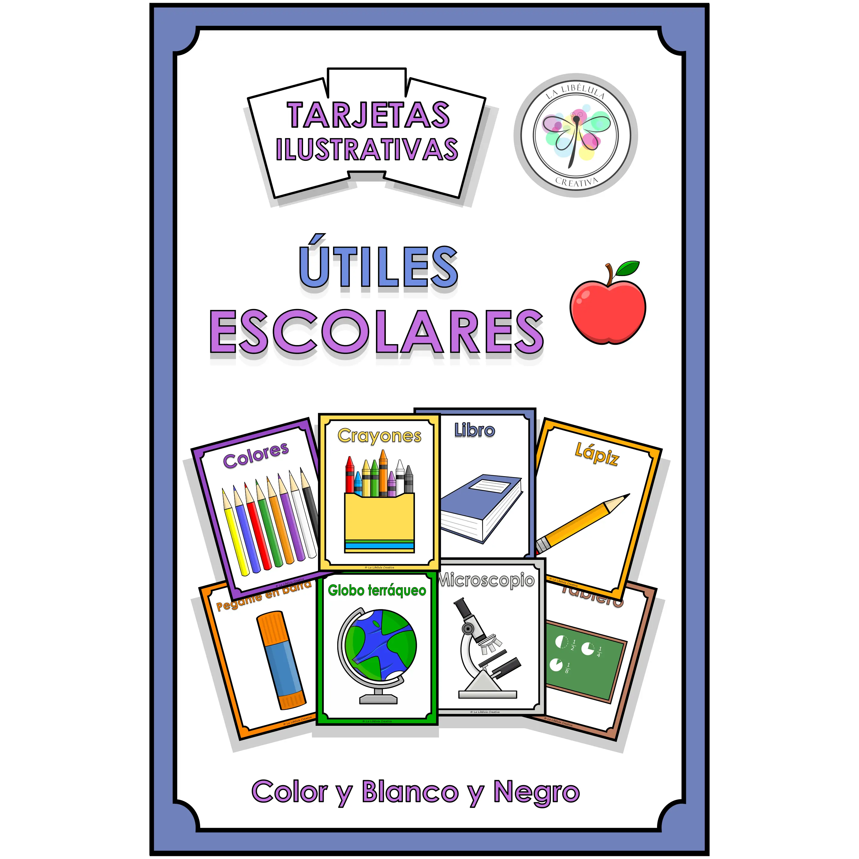 Spanish Flash Cards School Suplies Tarjetas Utiles Escolares Color Cut Recortar