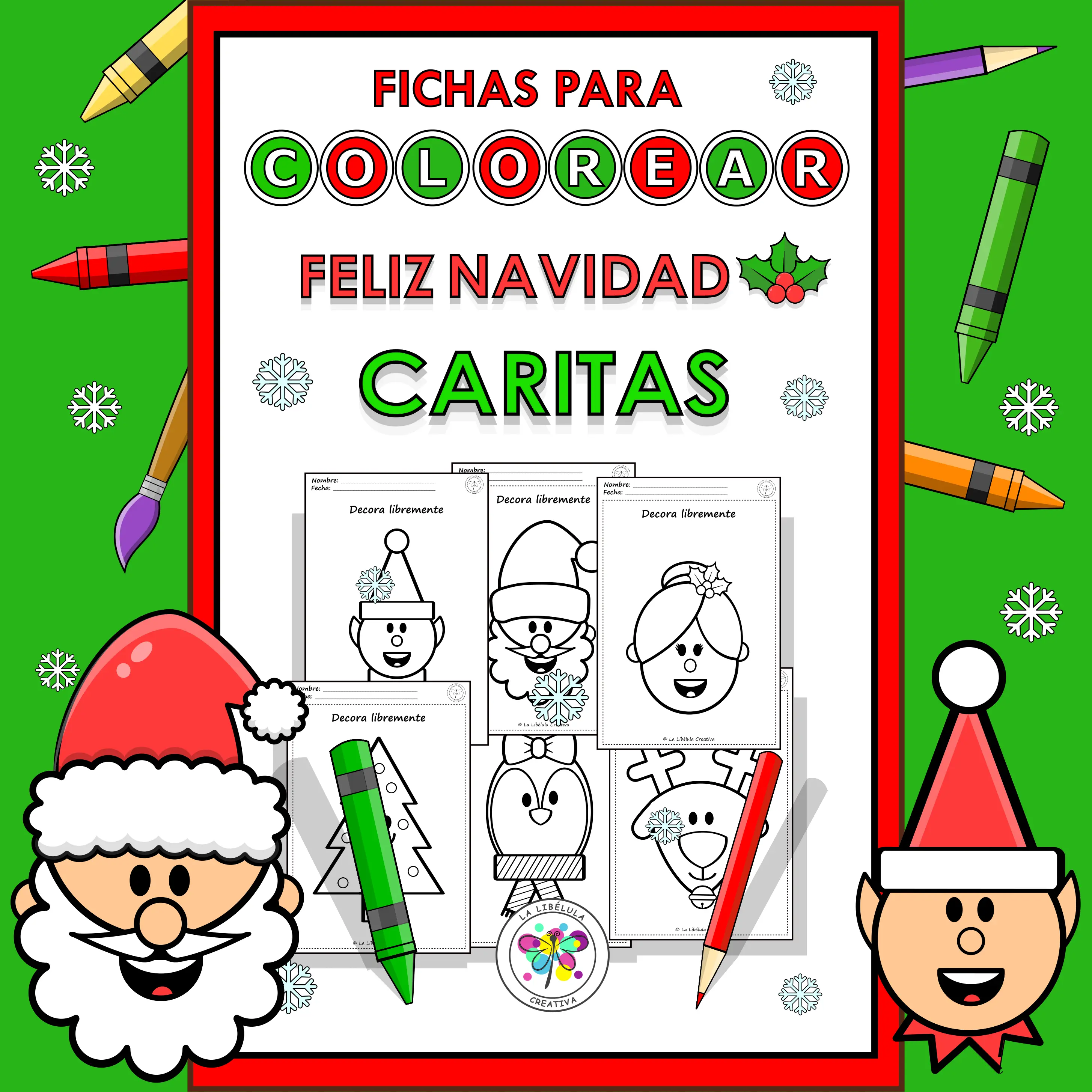 Spanish Worksheets Coloring Christmas Faces Colorear Navidad Caritas