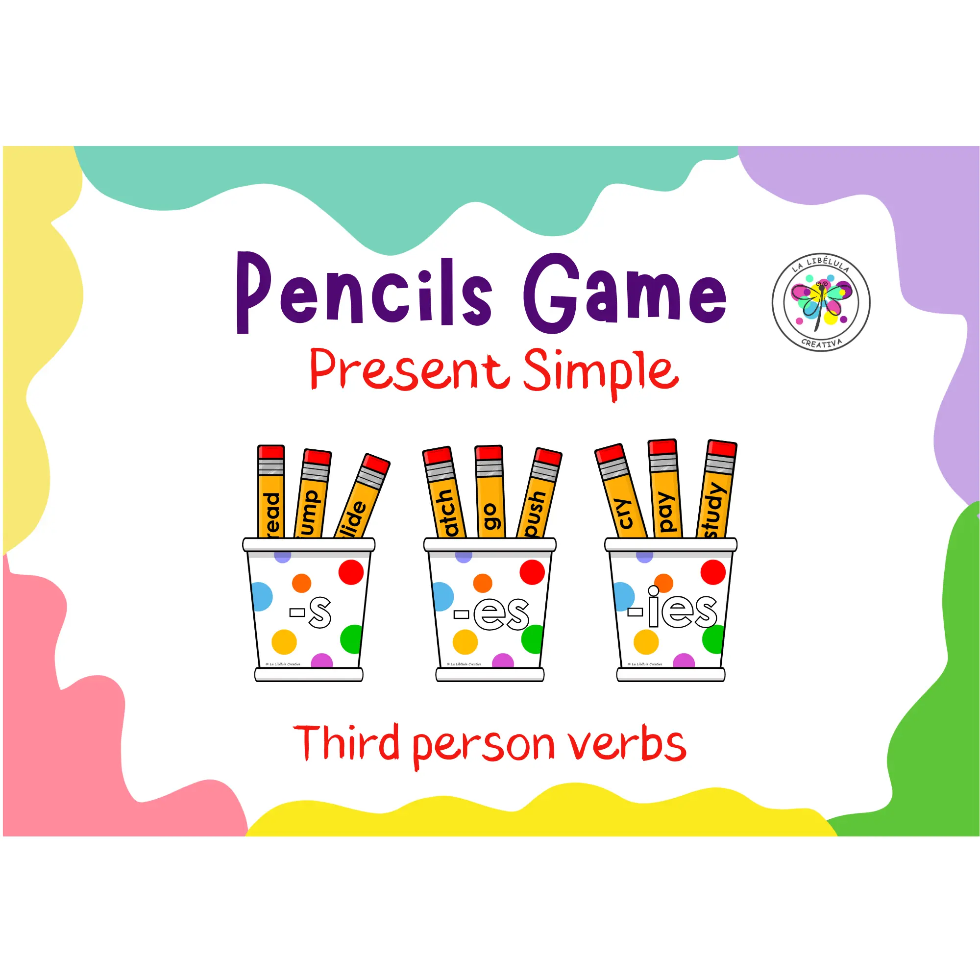 ESL English Present Simple Tense Pencil Game Verbs Third Person Color Cut