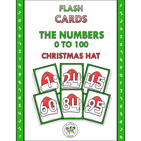 Flash Cards Numbers 0 to 100 Christmas Hat Color NO PREP