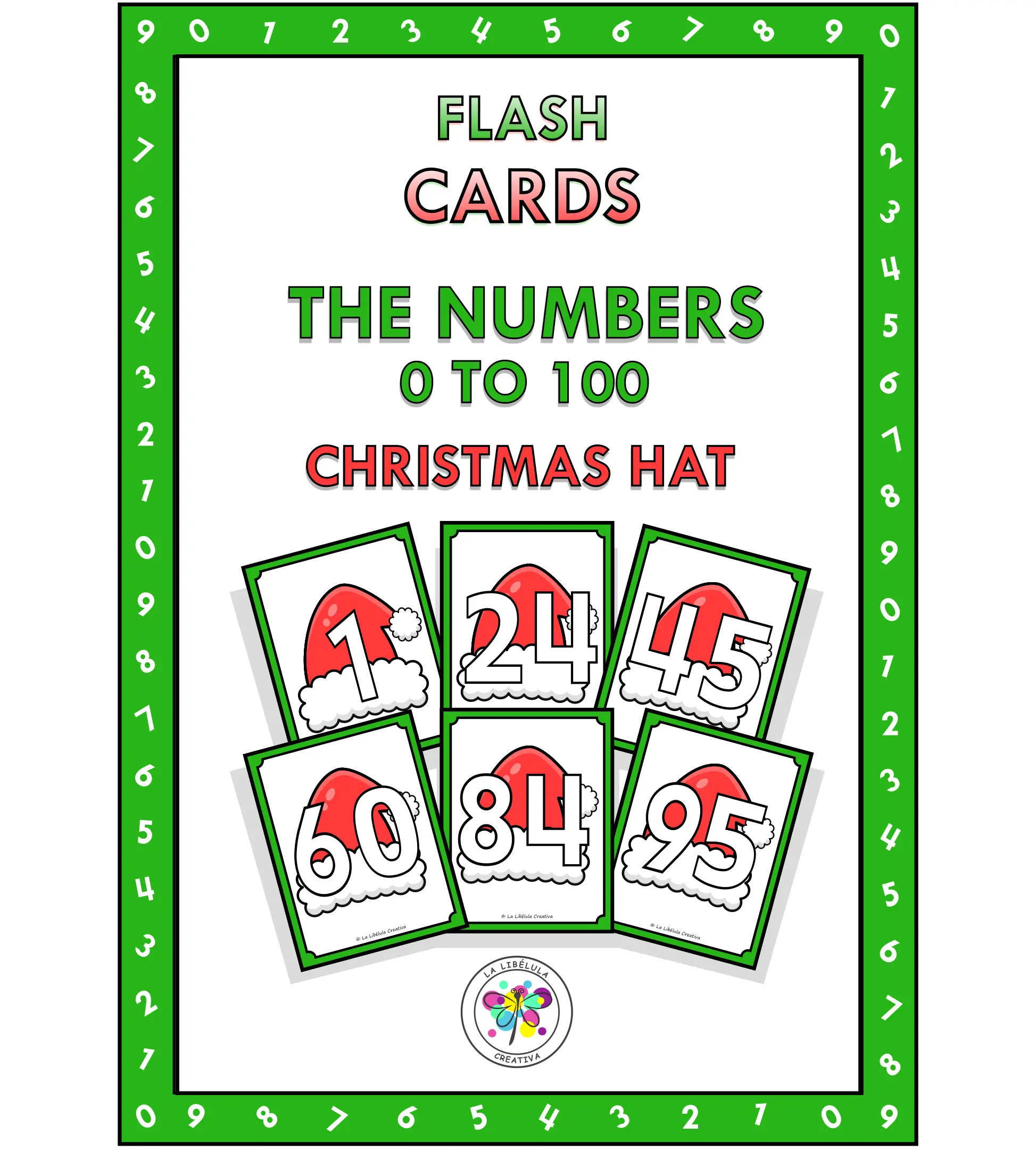 Flash Cards Numbers 0 to 100 Christmas Hat Color NO PREP