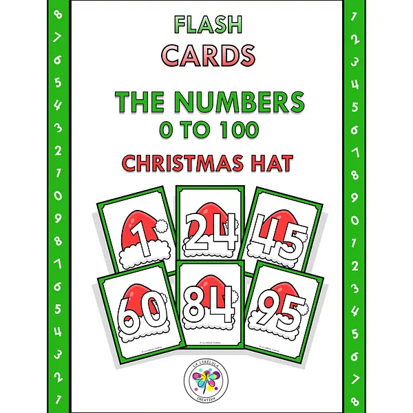 Flash Cards Numbers 0 to 100 Christmas Hat Color NO PREP