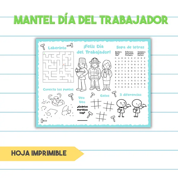 Gratis Mantel (Placemat) de Actividades Día del Trabajador | Hoja Imprimible