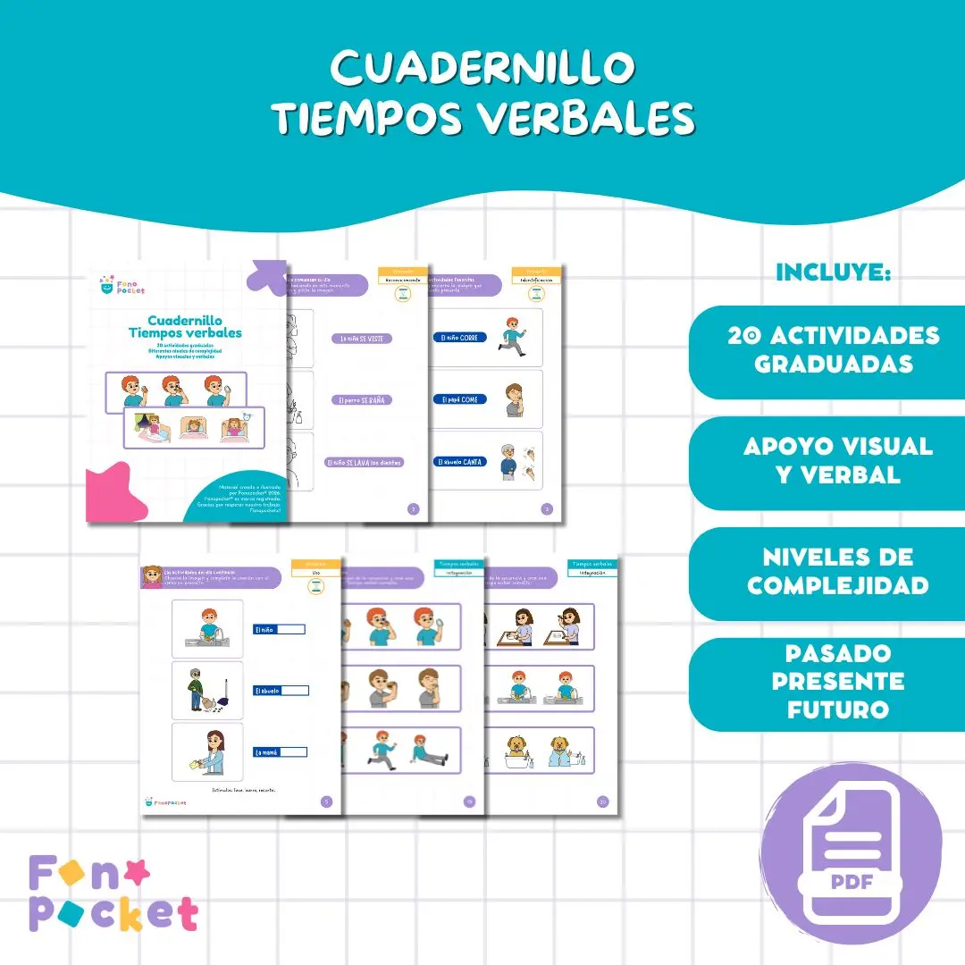 Cuadernillo imprimible para trabajar tiempos verbales