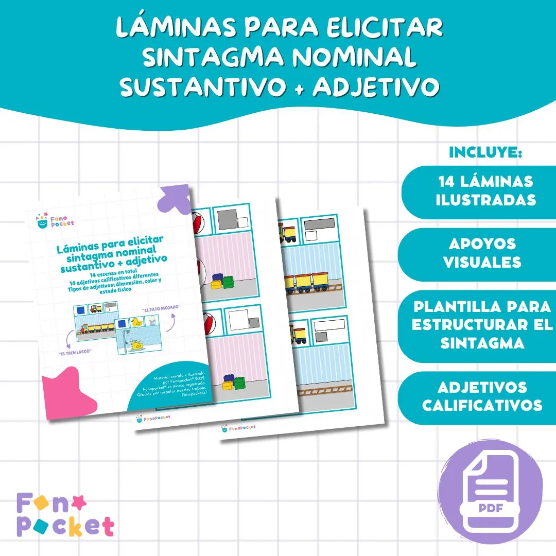 Láminas imprimibles para elicitar sintagma nominal sustantivo + adjetivo