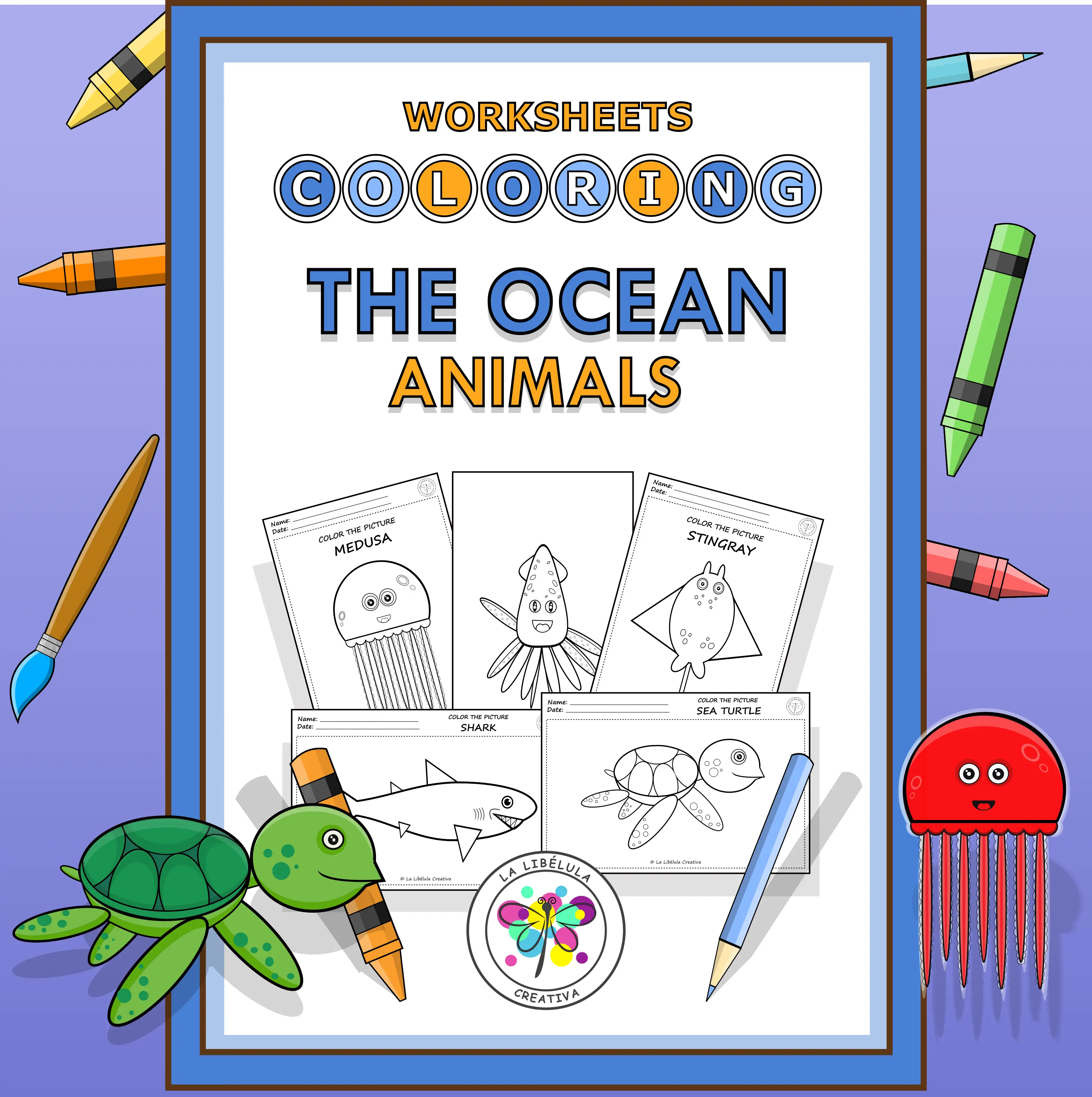 Worksheets Coloring Ocean Sea Animals Wild Decorate Craft