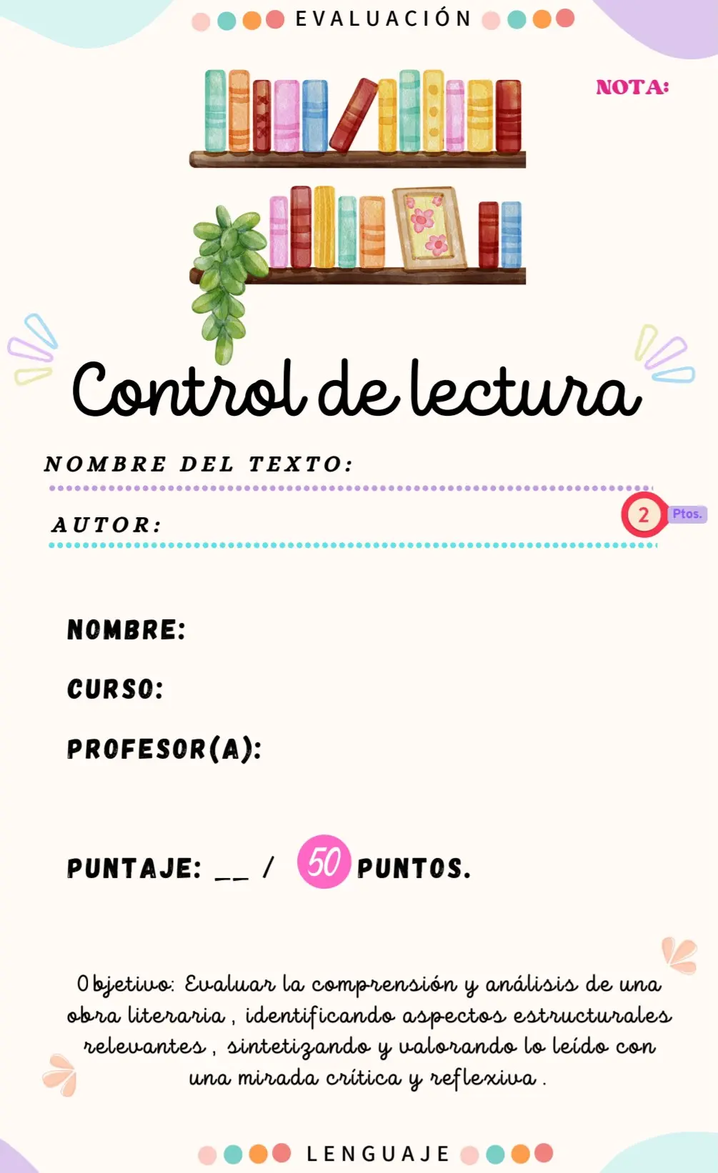 BASE CUADERNILLO CONTROL DE LECTURA LÚDICO Y GENÉRICO