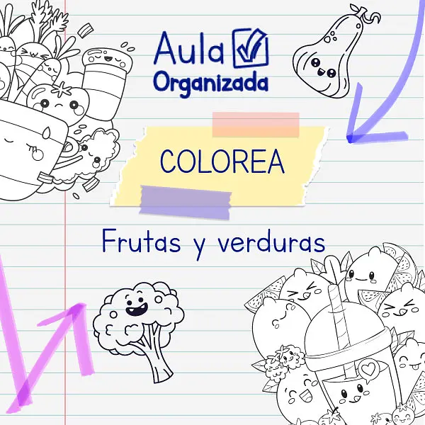 Colorea frutas y verduras