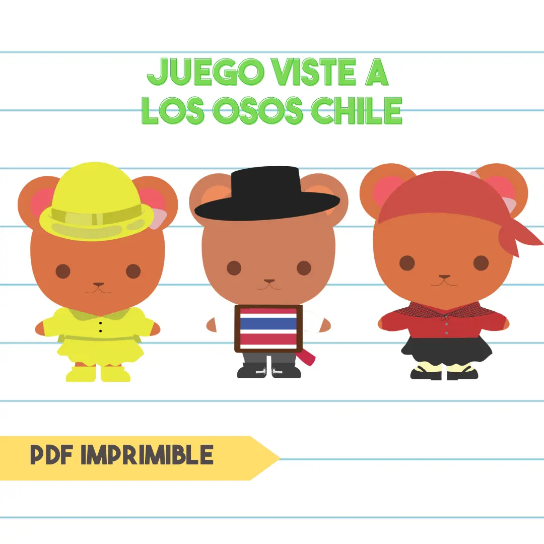 Juego Imprimible Viste a los Osos con Ropa Típica de Chile