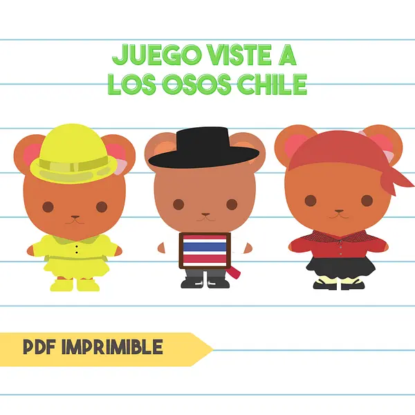 Juego Imprimible Viste a los Osos con Ropa Típica de Chile