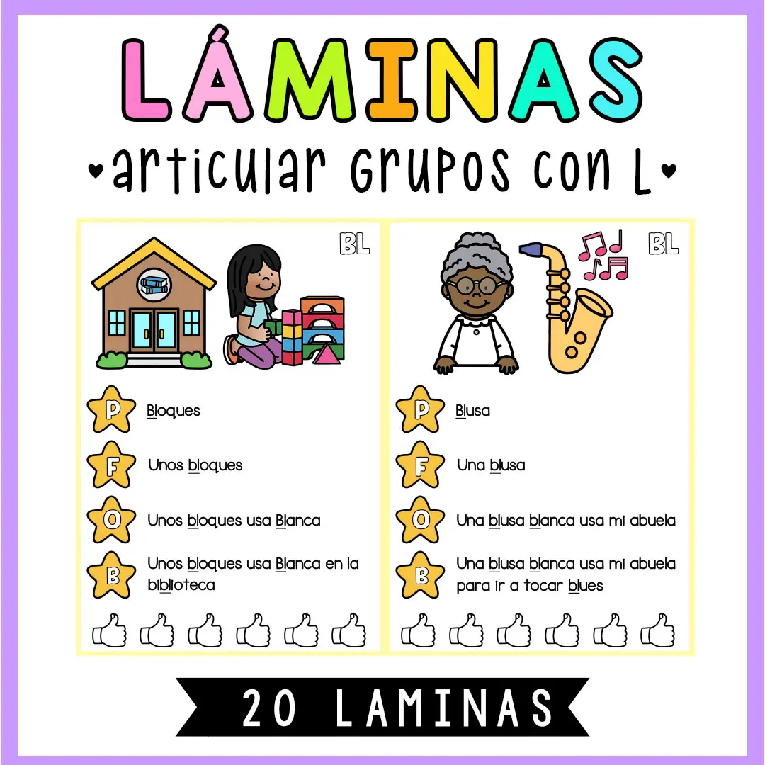 LÁMINAS ARTICULACIÓN GRUPOS CONSONÁNTICOS CON L