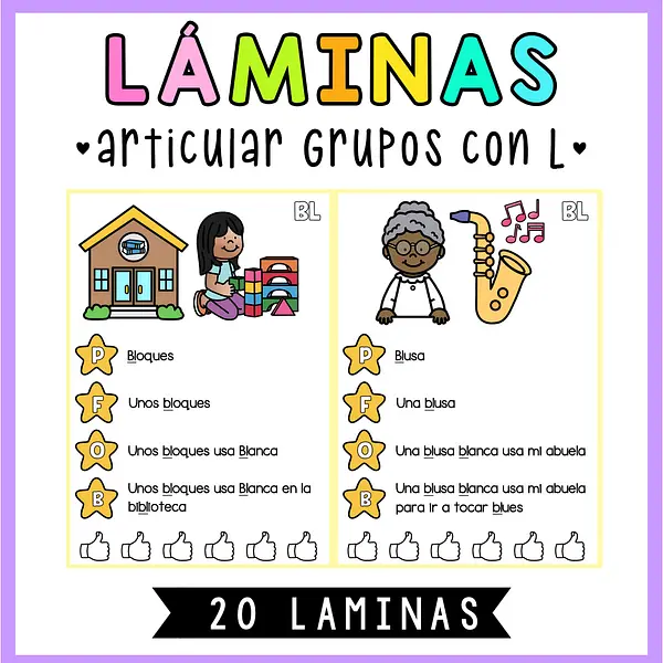 LÁMINAS ARTICULACIÓN GRUPOS CONSONÁNTICOS CON L