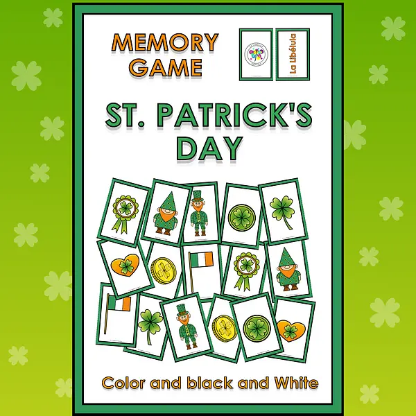 Memory Match Game St. Patrick's Day Pairs Color BW Cut March Lucky