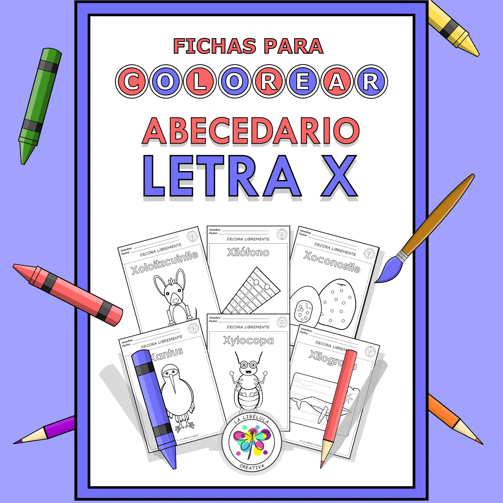 Spanish Worksheets Coloring Letter X Objects Colorear Letra X Objetos NO PREP