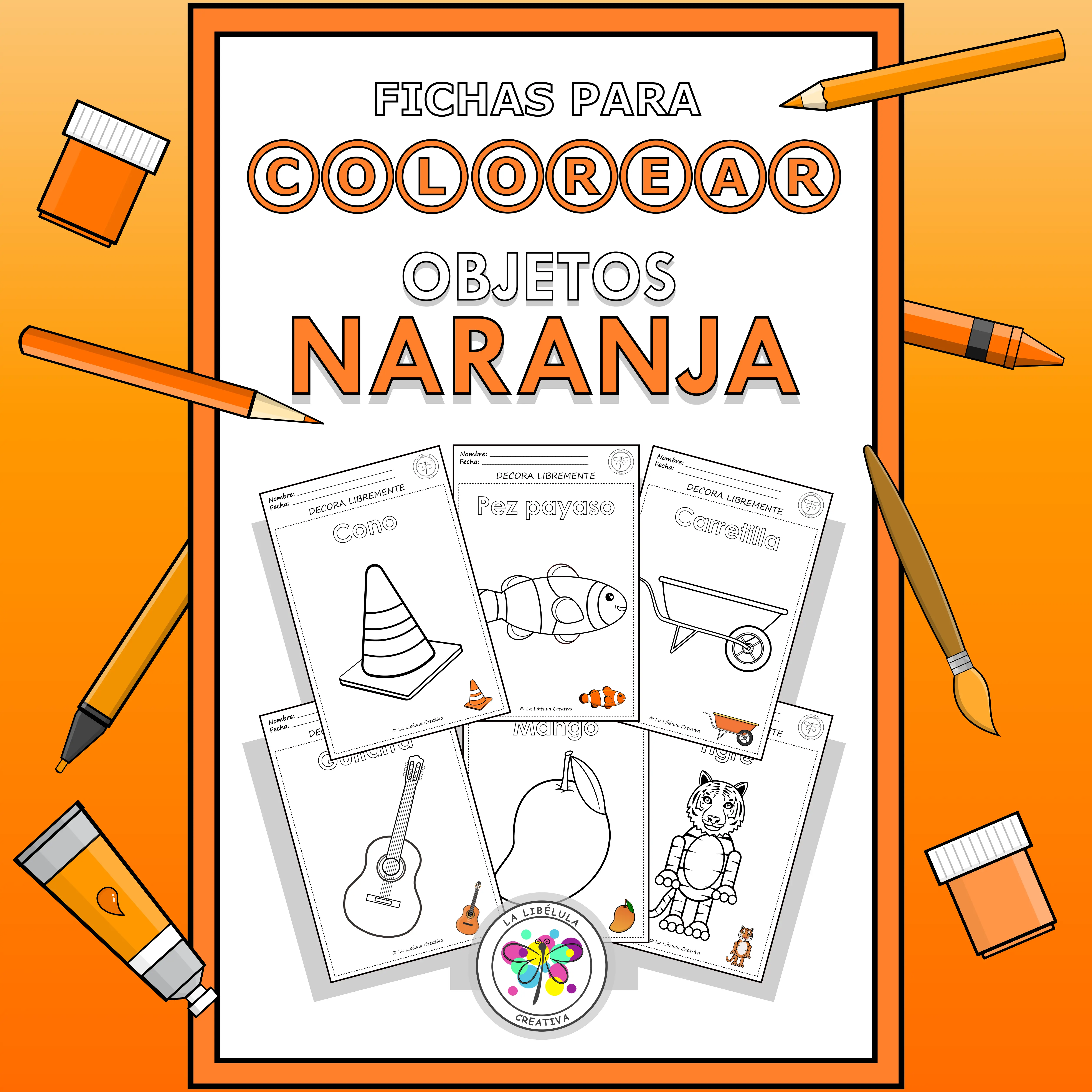 Spanish Worksheets Coloring Objects Orange Colorear Objetos Naranja NO PREP