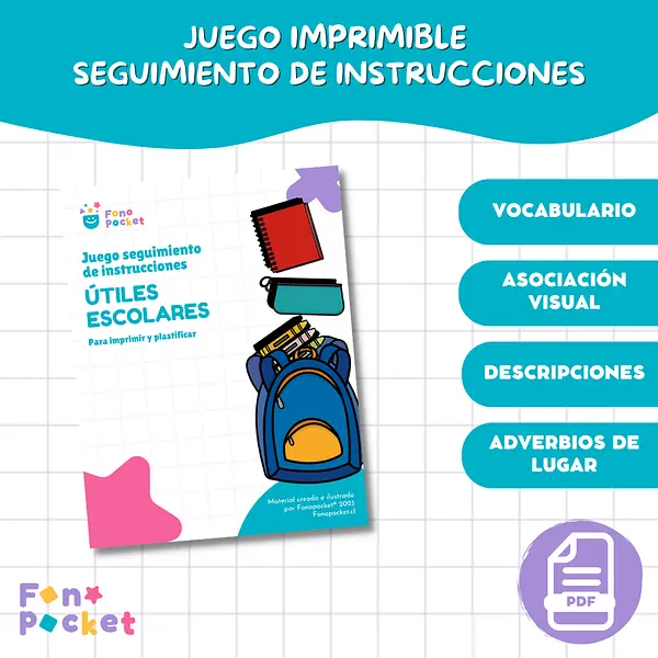 Juego seguimiento de instrucciones versión útiles escolares