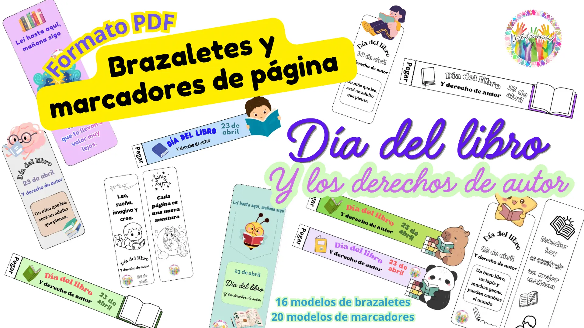 Brazaletes y marcadores de páginas día del libro