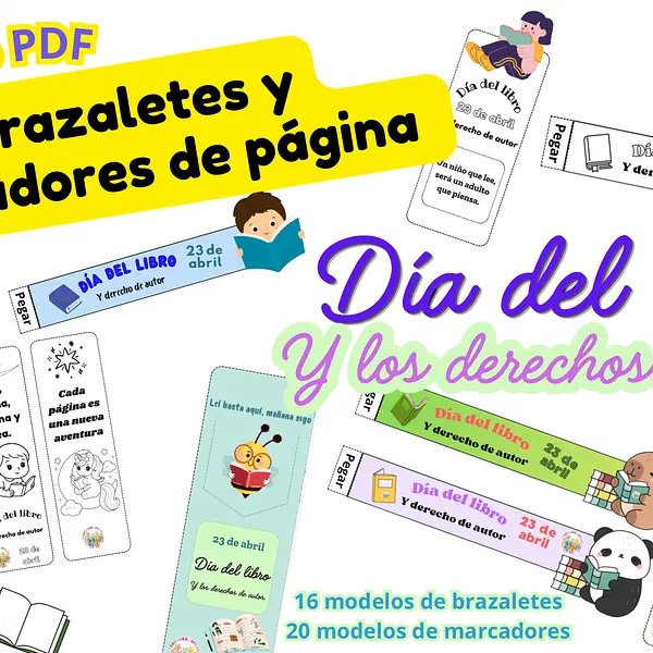 Brazaletes y marcadores de páginas día del libro