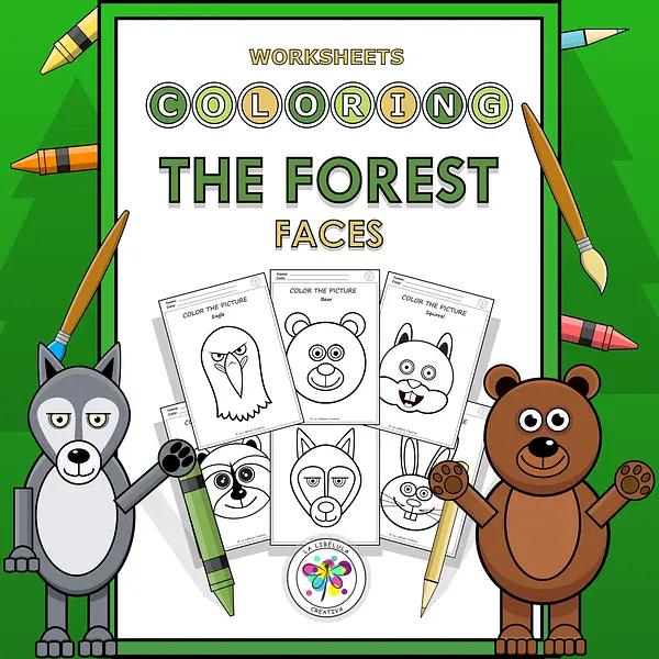 Coloring Worksheets Faces Forest Wild Animals Painting Decorate Craft NO PREP