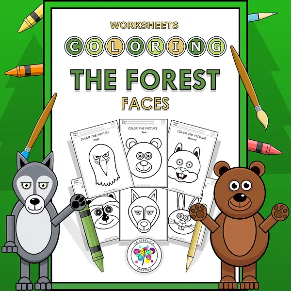 Coloring Worksheets Faces Forest Wild Animals Painting Decorate Craft NO PREP
