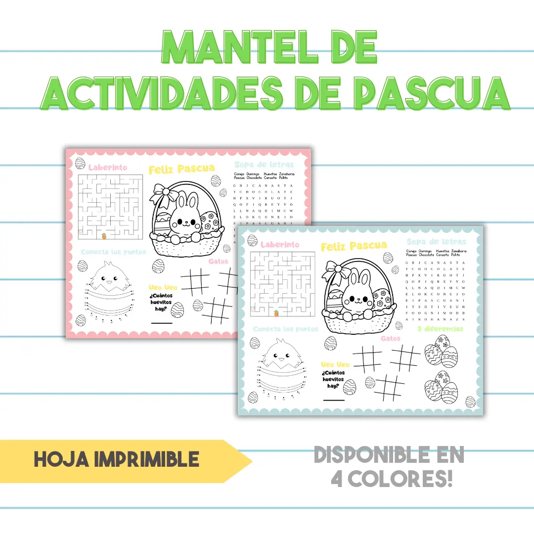 Gratis Mantel (Placemat) de Actividades Pascua| Hoja Imprimible