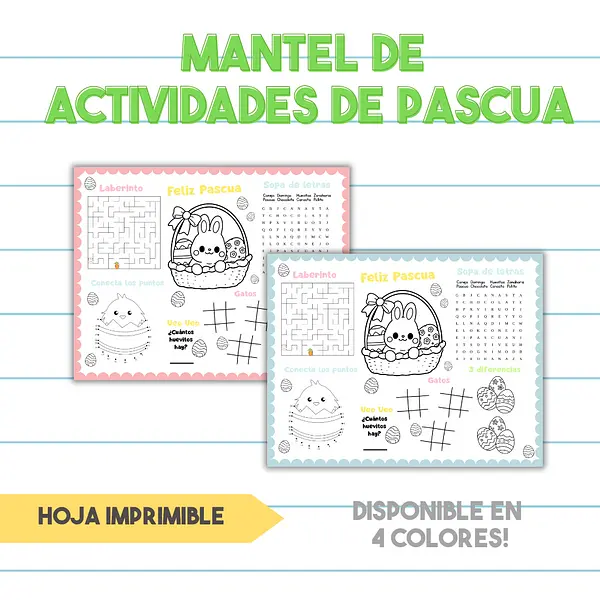 Gratis Mantel (Placemat) de Actividades Pascua| Hoja Imprimible