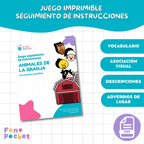 Juego seguimiento de instrucciones versión animales de la granja